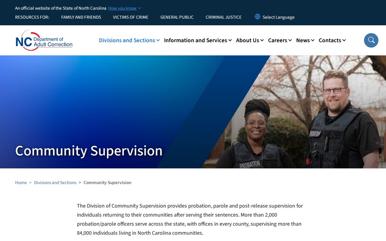 North Carolina DAC Community Supervision page