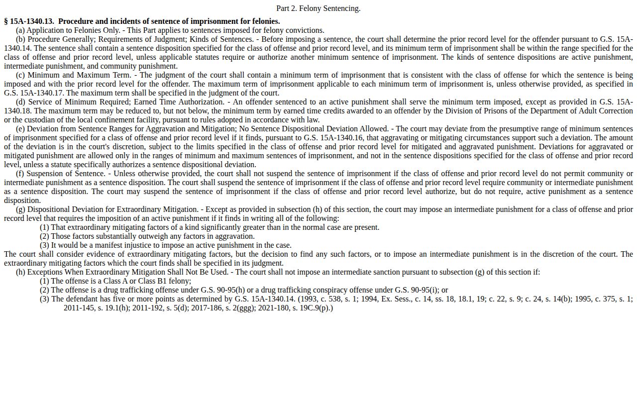 North Carolina felony minimum service and earned-time statute