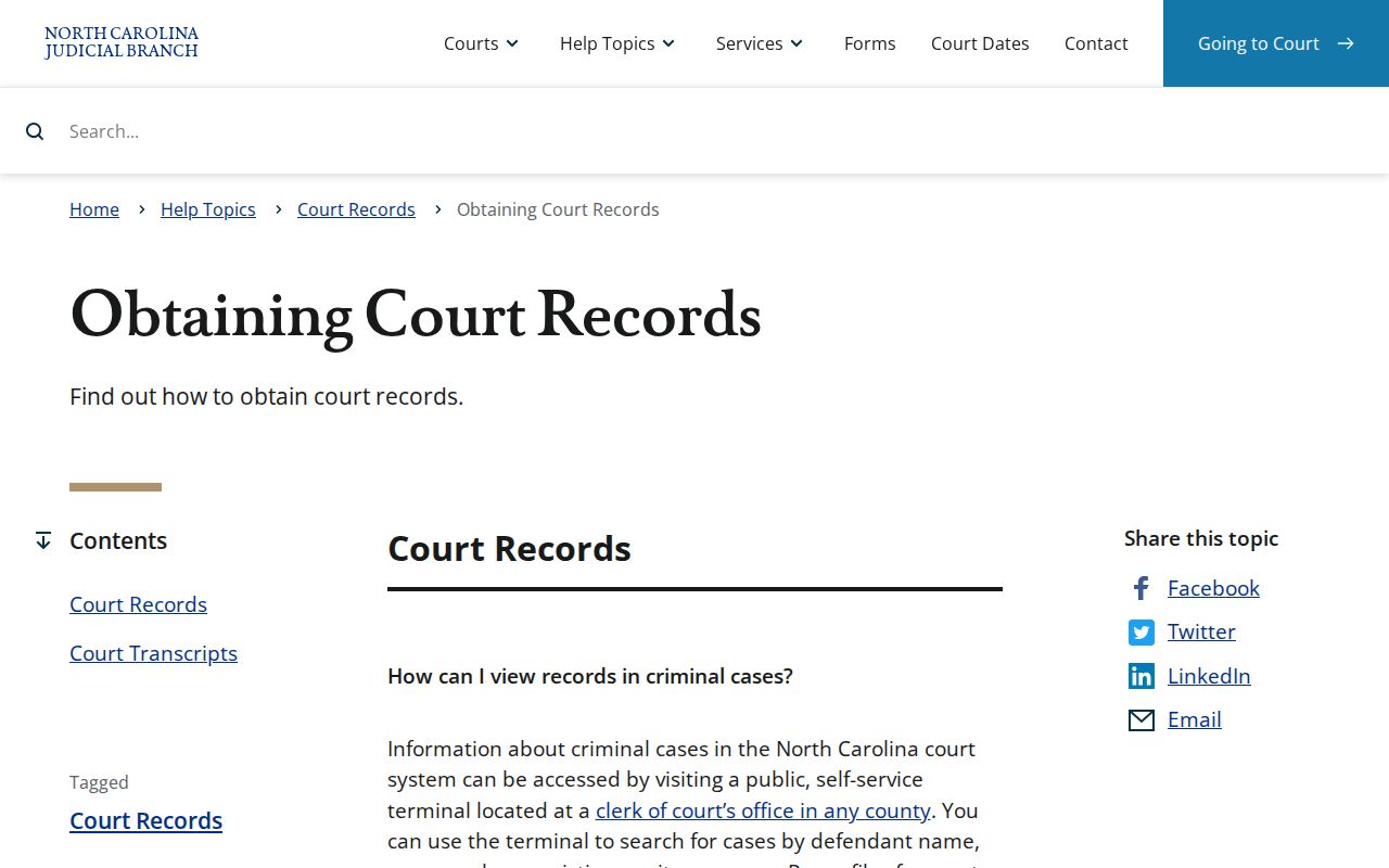 North Carolina court records access page