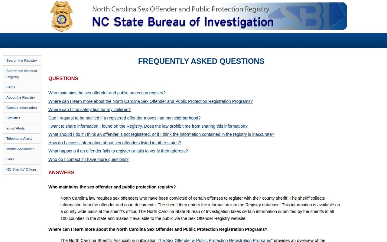 North Carolina public registry guidance explaining record and photograph limits